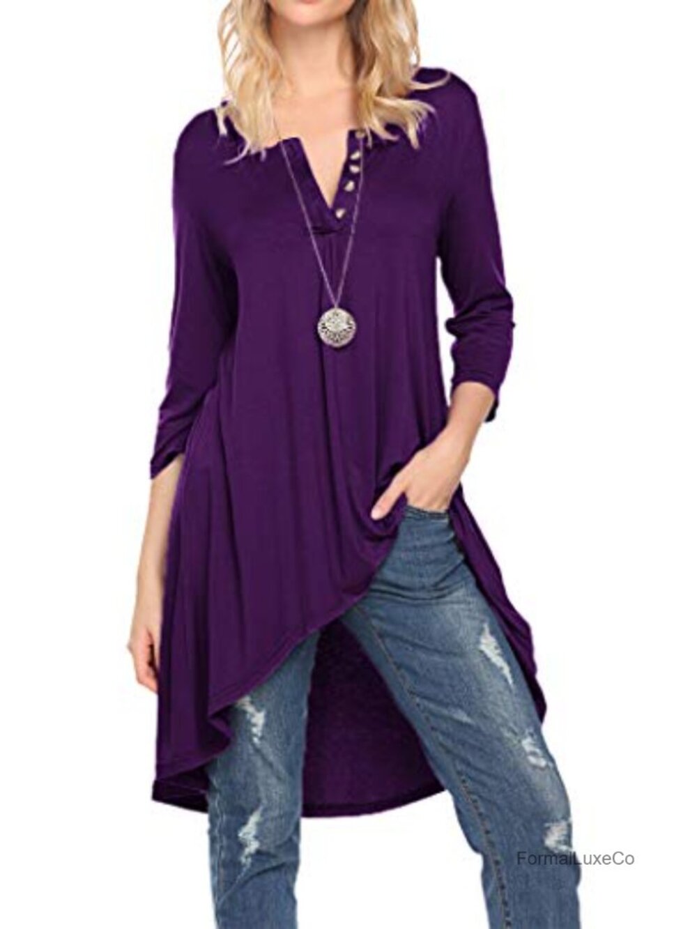 Women's Extra Long Tunic Top High Low Henley Shirt for Leggings